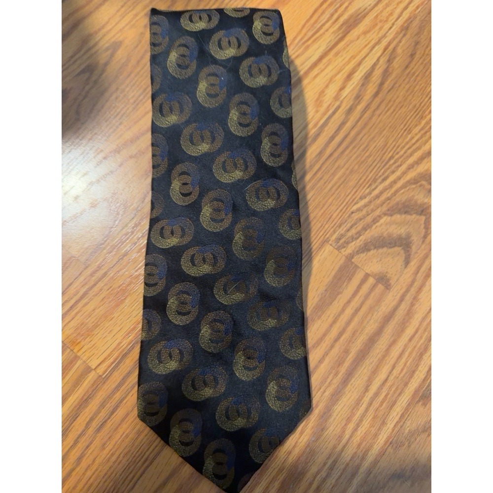 JAZ Men's Silk Necktie Black Brown Abstract Geometric Oval Pattern